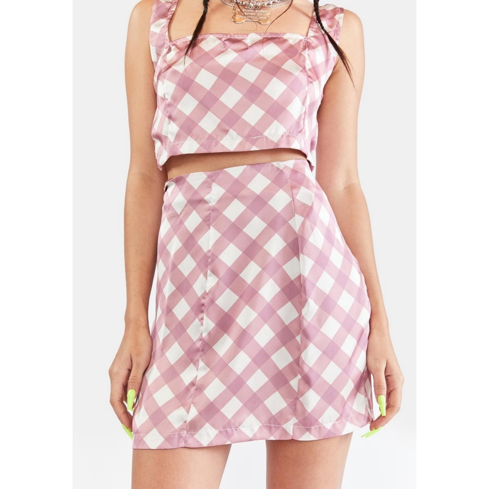 Glamorous Blush Diagonal Checkered Skirt NWT